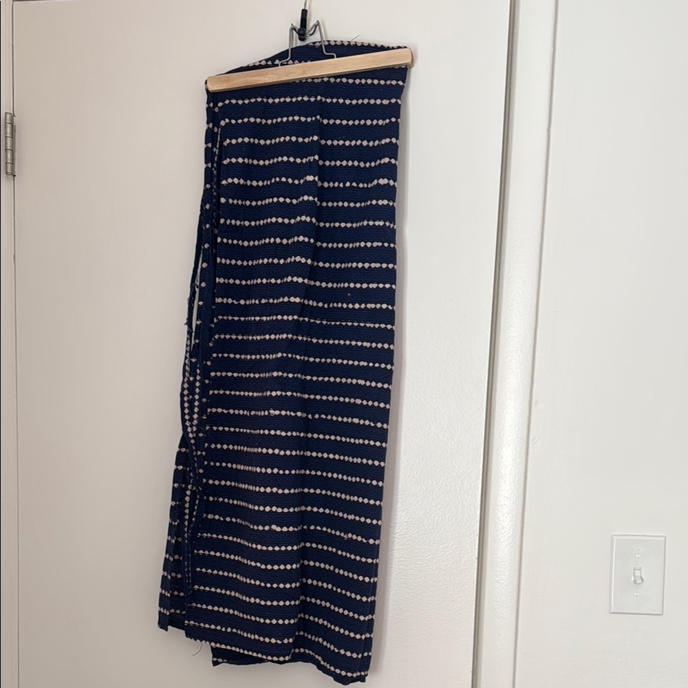 Blue and Cream Maxi Wrap Skirt with Tie Front